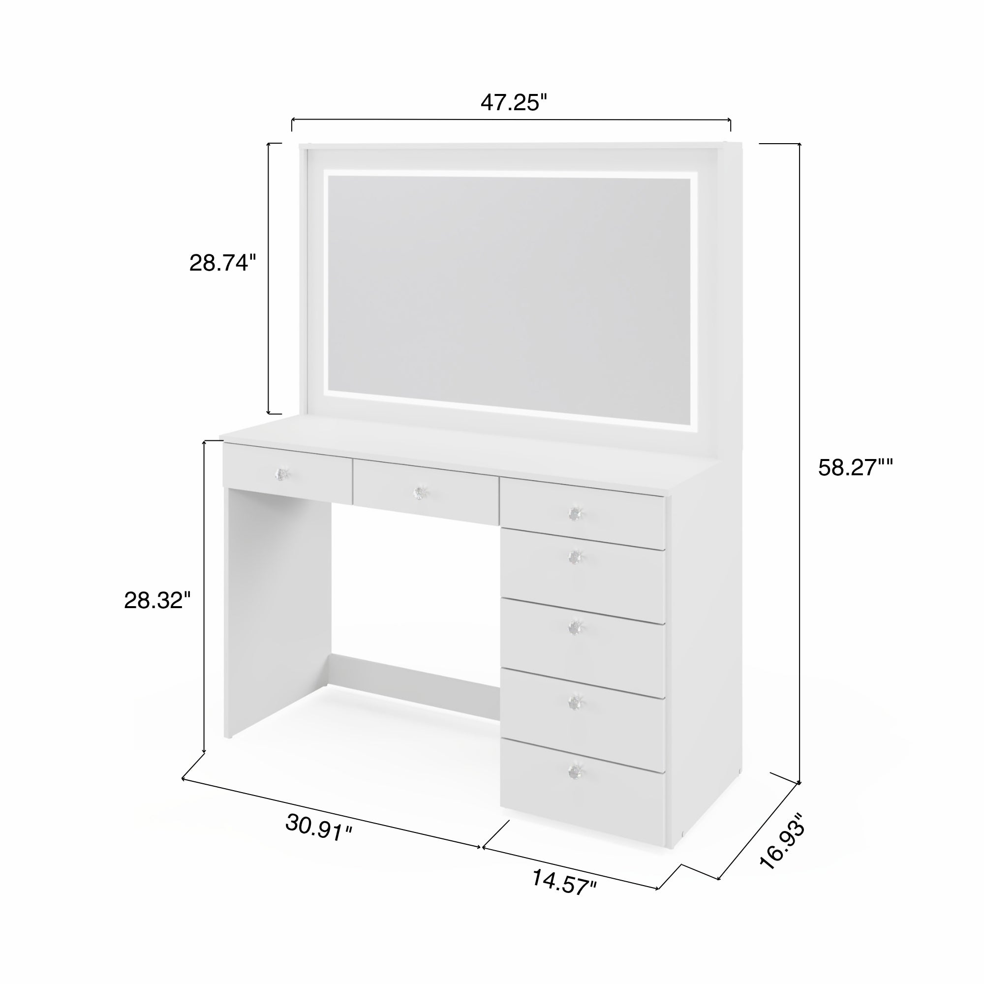 Boahaus Selene Lighted Vanity Table with Customizable LED Strip | Premium Design
