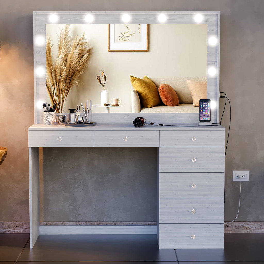 Boahaus Diana Makeup Vanity Desk with Built-in Lights, Storage & USB Ports | Premium Design