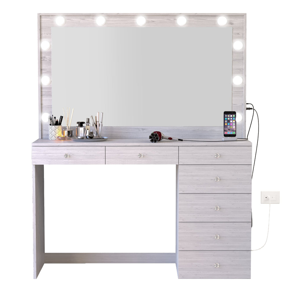 Boahaus Diana Makeup Vanity Desk with Built-in Lights, Storage & USB Ports | Premium Design