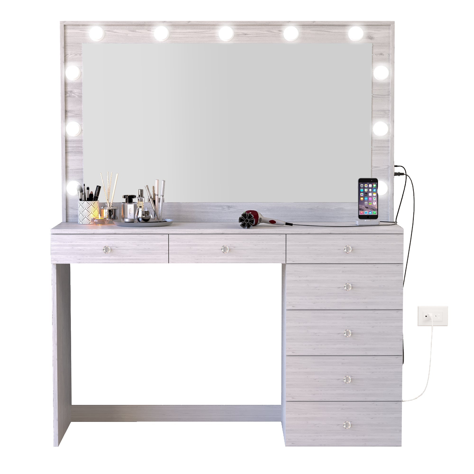 Boahaus Diana Makeup Vanity Desk with Built-in Lights, Storage & USB Ports | Premium Design