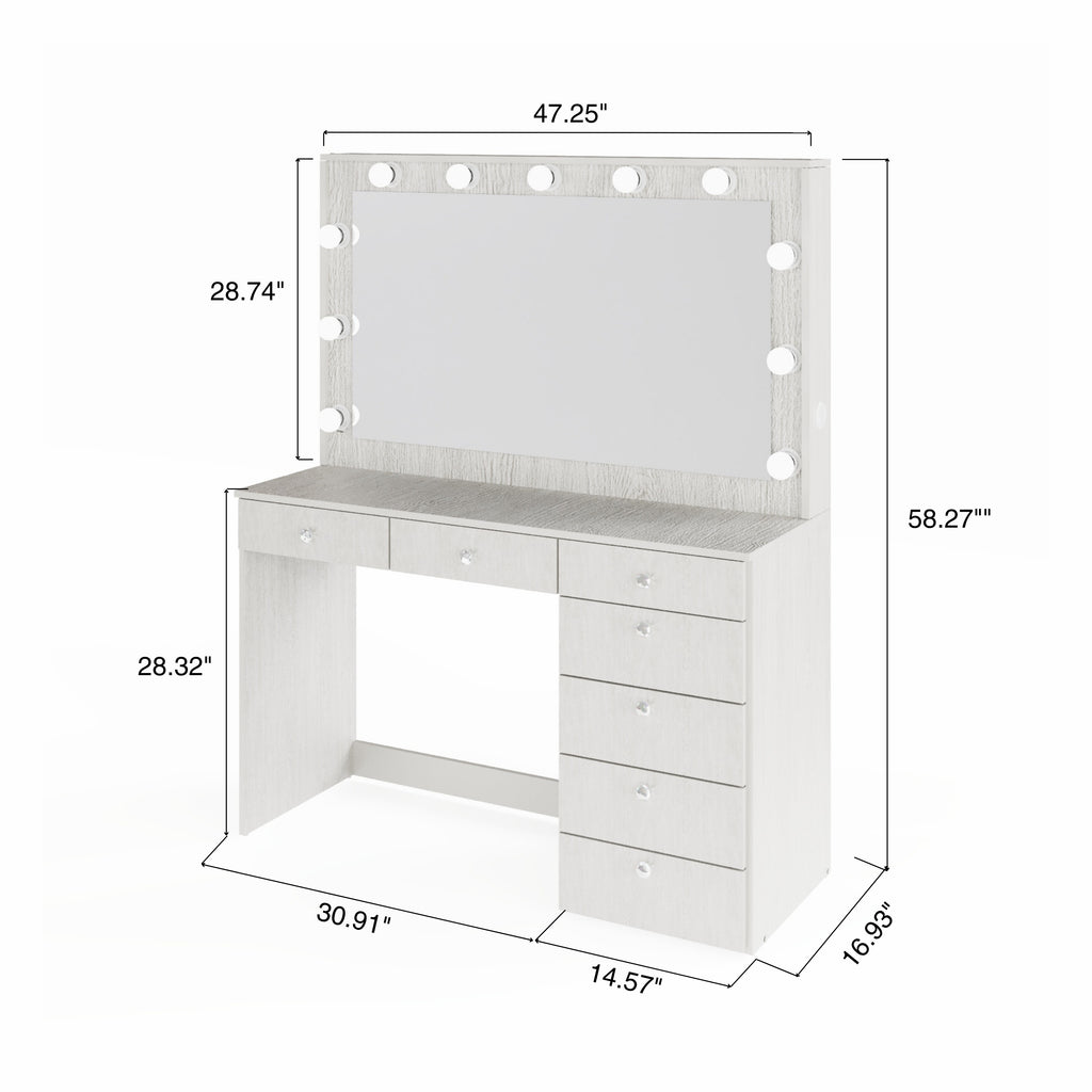 Boahaus Diana Makeup Vanity Desk with Built-in Lights, Storage & USB Ports | Premium Design