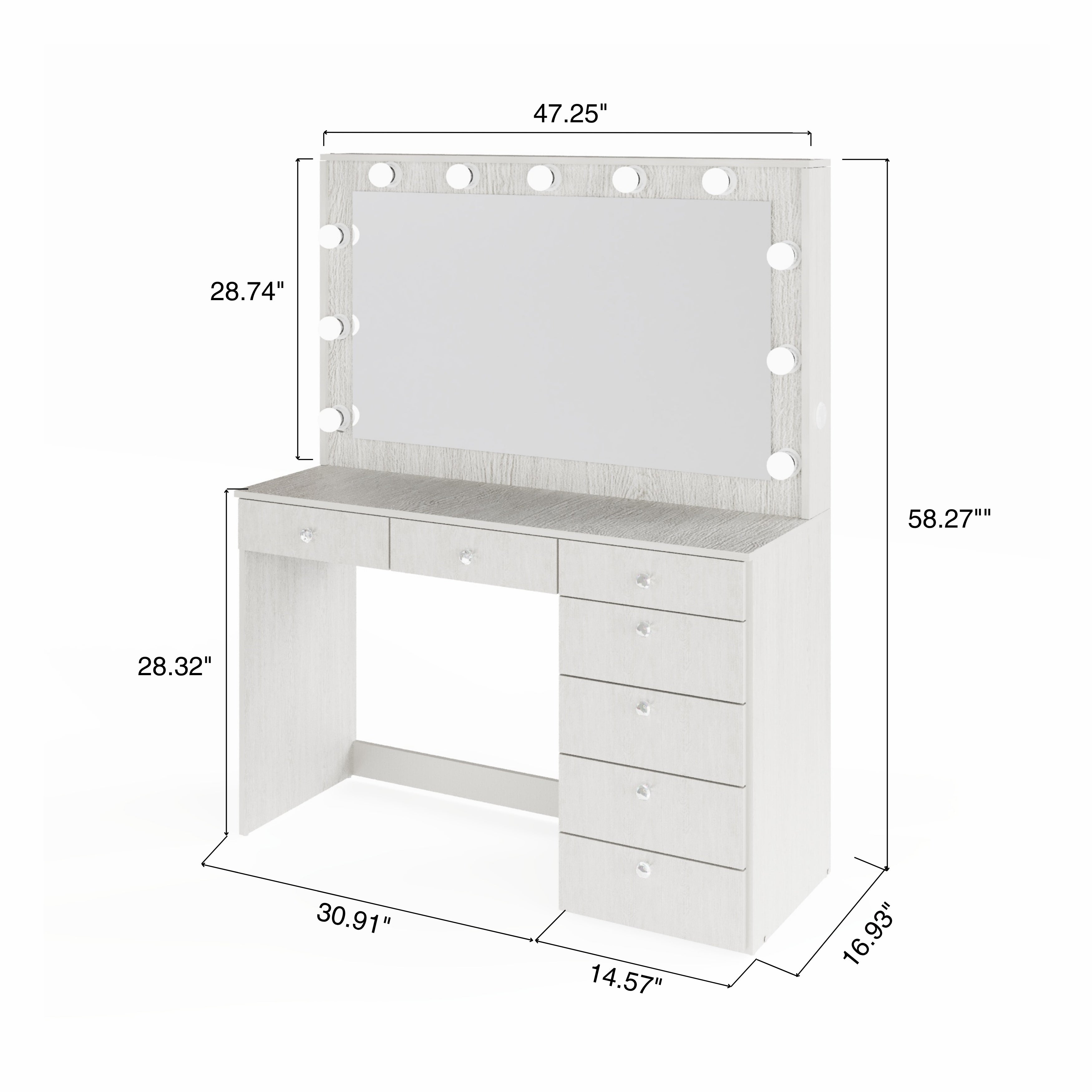 Boahaus Diana Makeup Vanity Desk with Built-in Lights, Storage & USB Ports | Premium Design