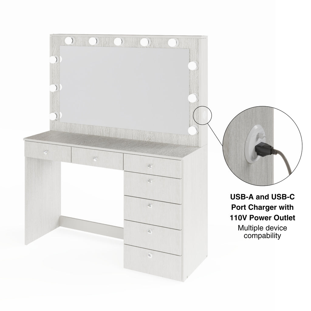 Boahaus Diana Makeup Vanity Desk with Built-in Lights, Storage & USB Ports | Premium Design