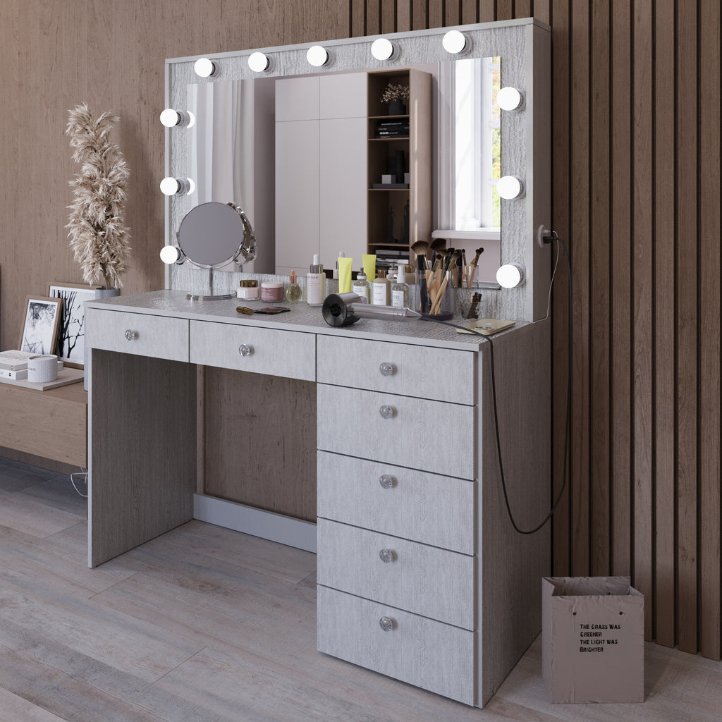 Boahaus Diana Makeup Vanity Desk with Built-in Lights, Storage & USB Ports | Premium Design