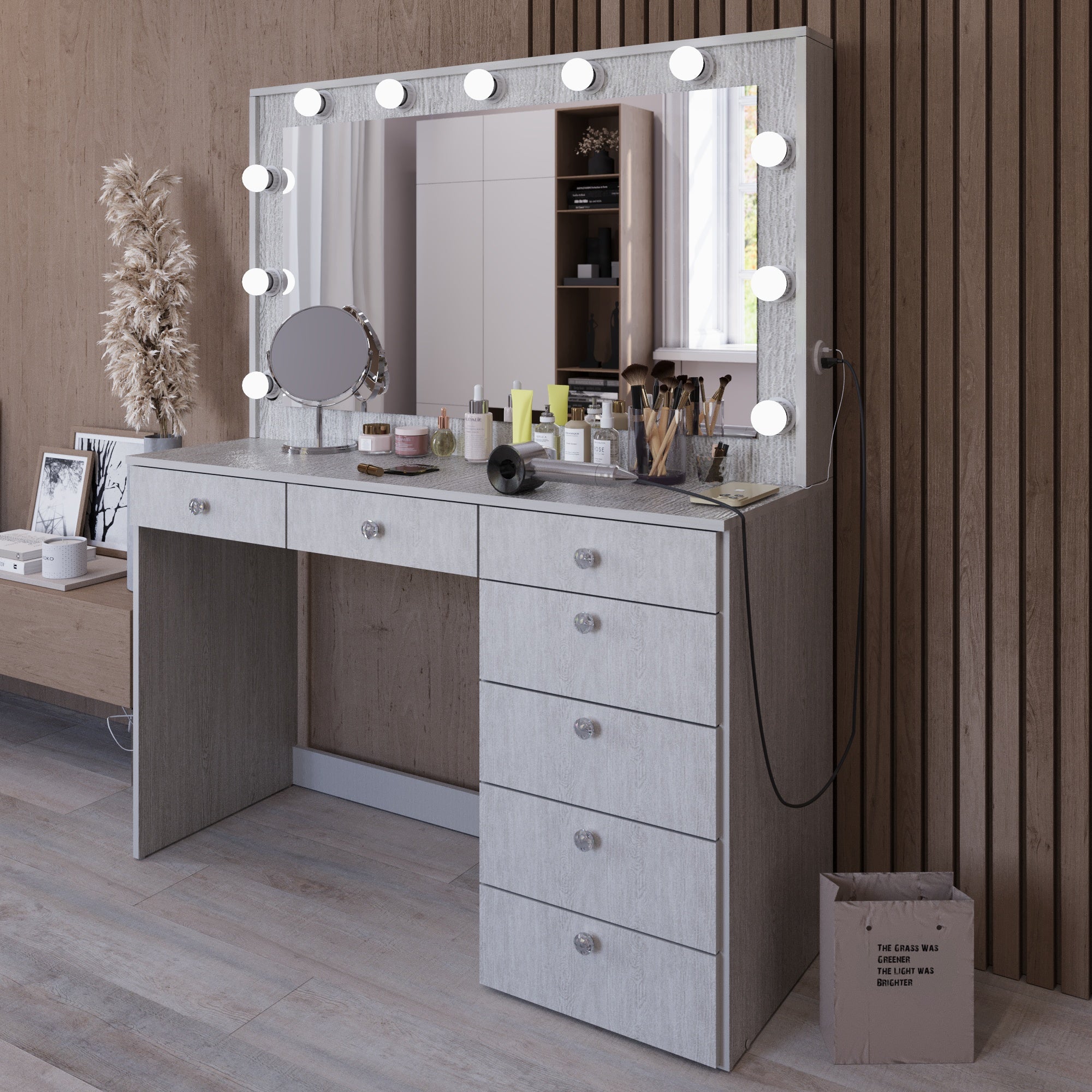 Boahaus Diana Makeup Vanity Desk with Built-in Lights, Storage & USB Ports | Premium Design