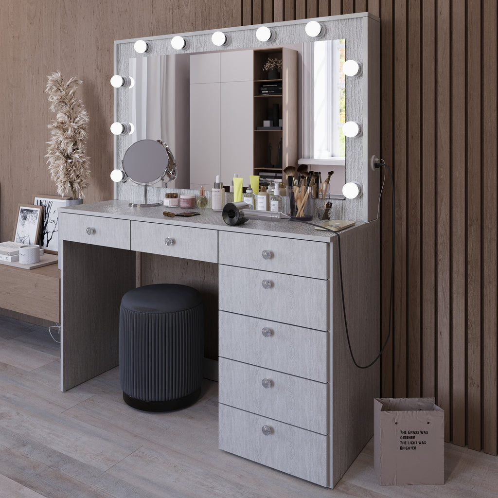 Boahaus Diana Makeup Vanity Desk with Built-in Lights, Storage & USB Ports | Premium Design