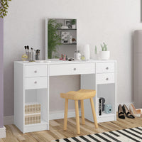 Boahaus Christina Vanity Table with Mirror and Open Shelves | White Premium Design