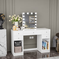 Boahaus Thalia Lighted Vanity Table with Open Shelves | White Premium Design