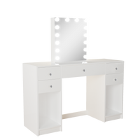 Boahaus Thalia Lighted Vanity Table with Open Shelves | White Premium Design