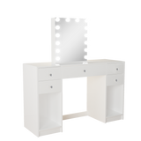 Boahaus Thalia Lighted Vanity Table with Open Shelves | White Premium Design