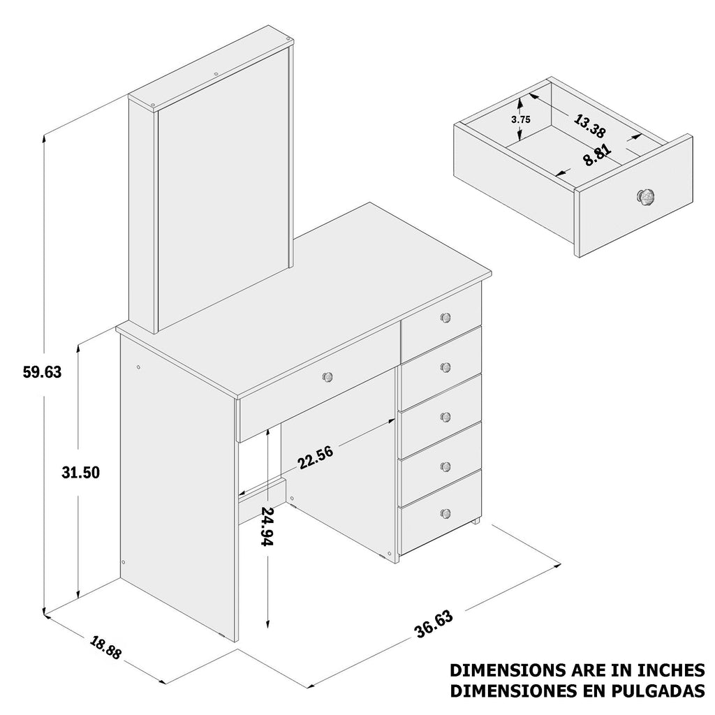 Boahaus Sofia Vanity Table with Mirror and 6 Drawers | White Premium Design