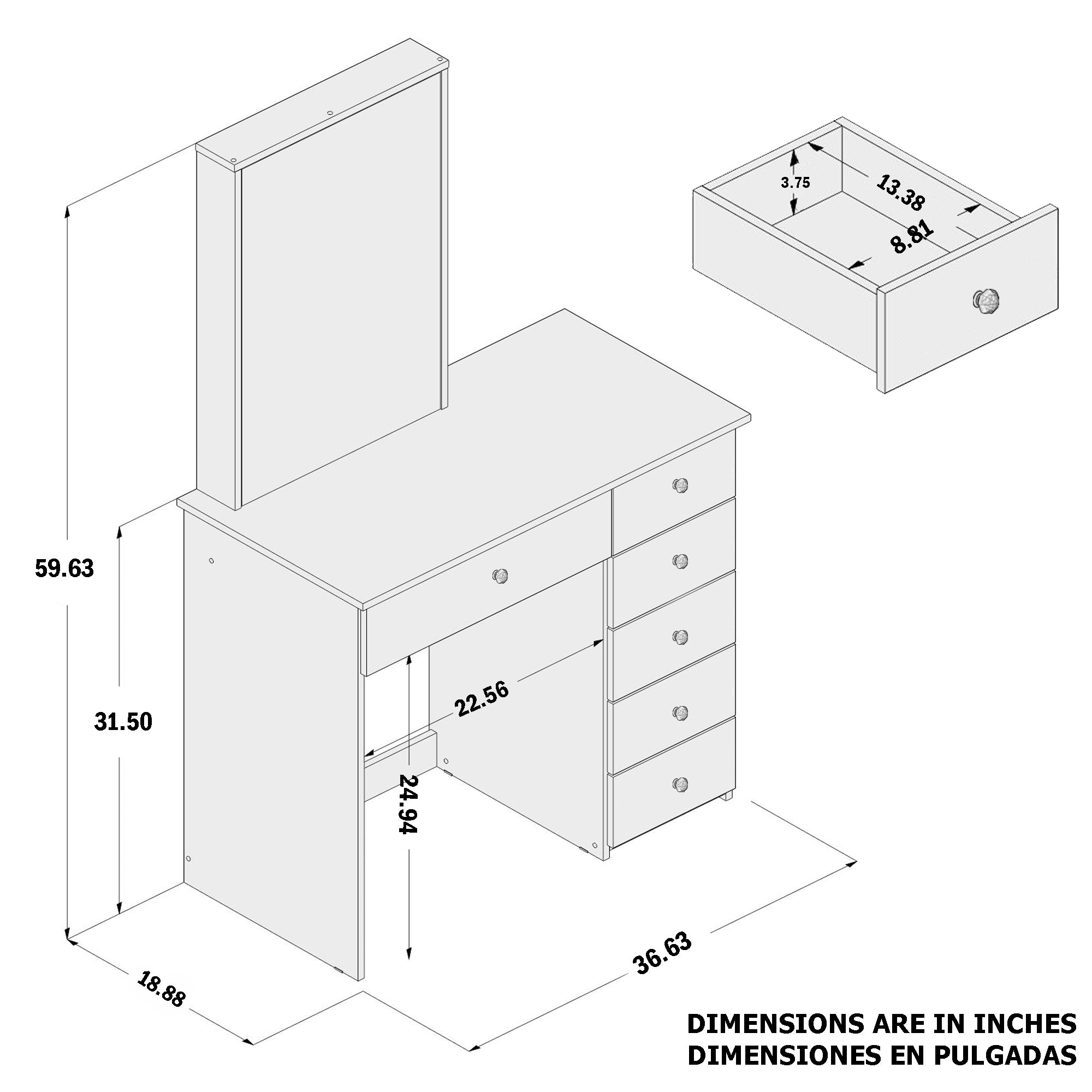 Boahaus Sofia Vanity Table with Mirror and 6 Drawers | White Premium Design
