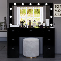 Boahaus Freya Makeup Vanity Desk with Lights, Crystal Knobs & Ample Storage