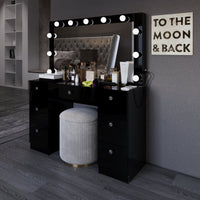 Boahaus Freya Makeup Vanity Desk with Lights, Crystal Knobs & Ample Storage