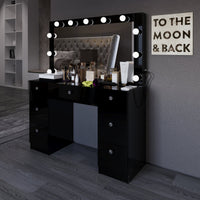 Boahaus Freya Makeup Vanity Desk with Lights, Crystal Knobs & Ample Storage