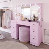 Boahaus Freya Makeup Vanity Desk with Lights, Crystal Knobs & Ample Storage