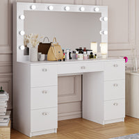 Boahaus Freya Makeup Vanity Desk with Lights, Crystal Knobs & Ample Storage