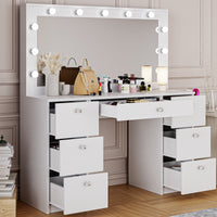 Boahaus Freya Makeup Vanity Desk with Lights, Crystal Knobs & Ample Storage