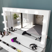 Boahaus Freya Makeup Vanity Desk with Lights, Crystal Knobs & Ample Storage