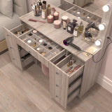 Boahaus Freya Makeup Vanity Desk with Lights, Crystal Knobs & Ample Storage