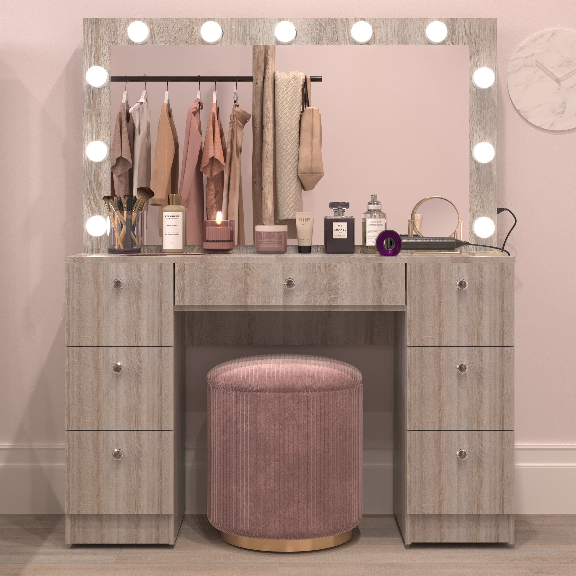 Boahaus Freya Makeup Vanity Desk with Lights, Crystal Knobs & Ample St boahaus-outlet Boahaus Freya Makeup Vanity Desk with Lights, Crystal Knobs & Ample St boahaus-outlet