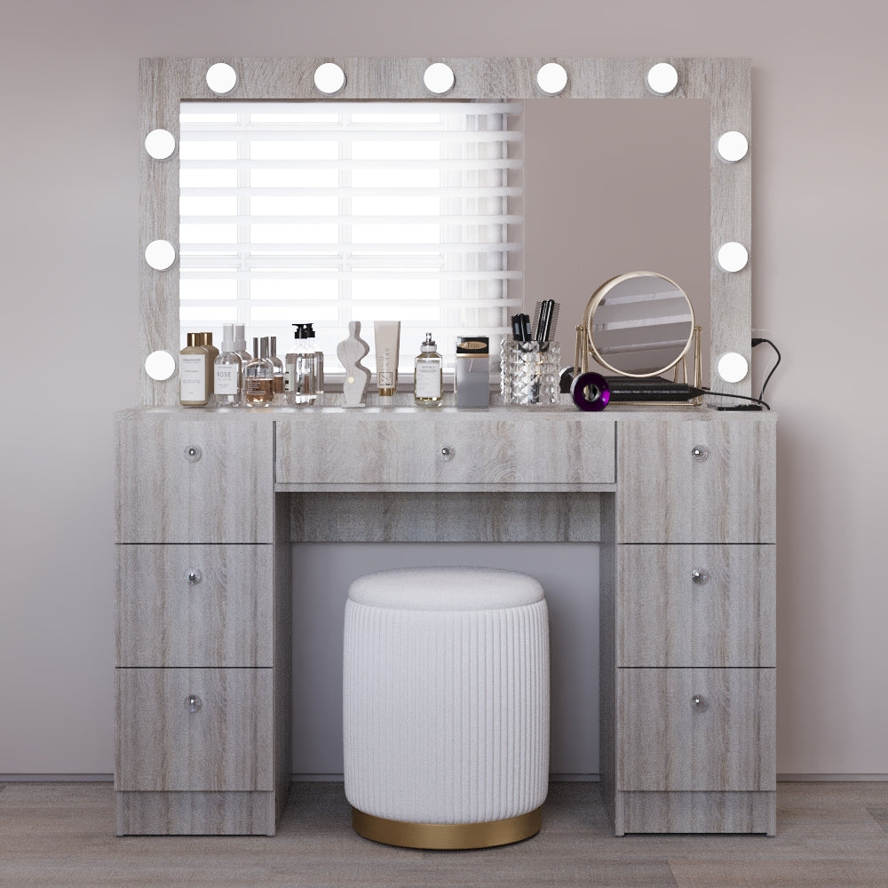 Boahaus Freya Makeup Vanity Desk with Lights, Crystal Knobs & Ample Storage