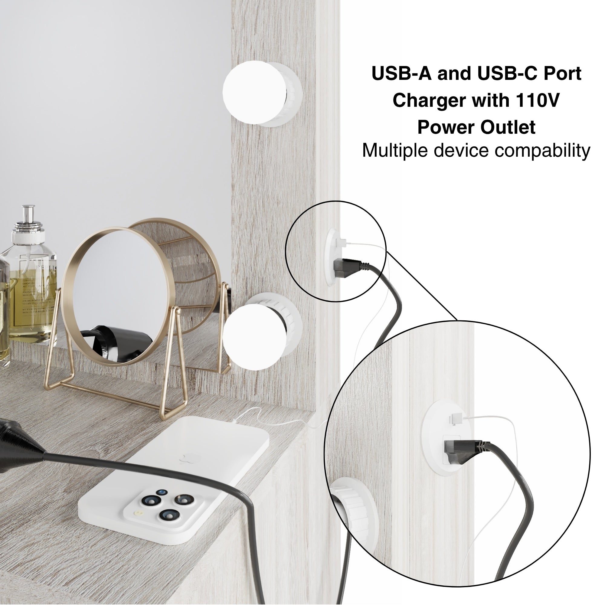 Boahaus Freya Makeup Vanity Desk with Lights, Crystal Knobs & Ample Storage
