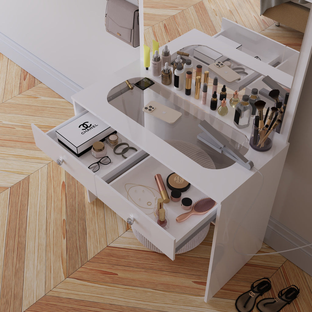 Boahaus Doris Makeup Vanity Table with Glass Top and Two Drawers | Elegance Redefined