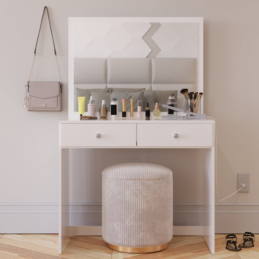 Boahaus Doris Makeup Vanity Table with Glass Top and Two Drawers | Elegance Redefined
