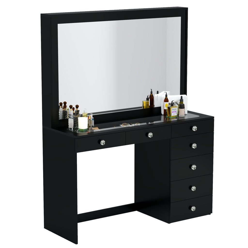 Boahaus Jane Makeup Vanity Table with Wide Mirror & Glass Top | Premium Design