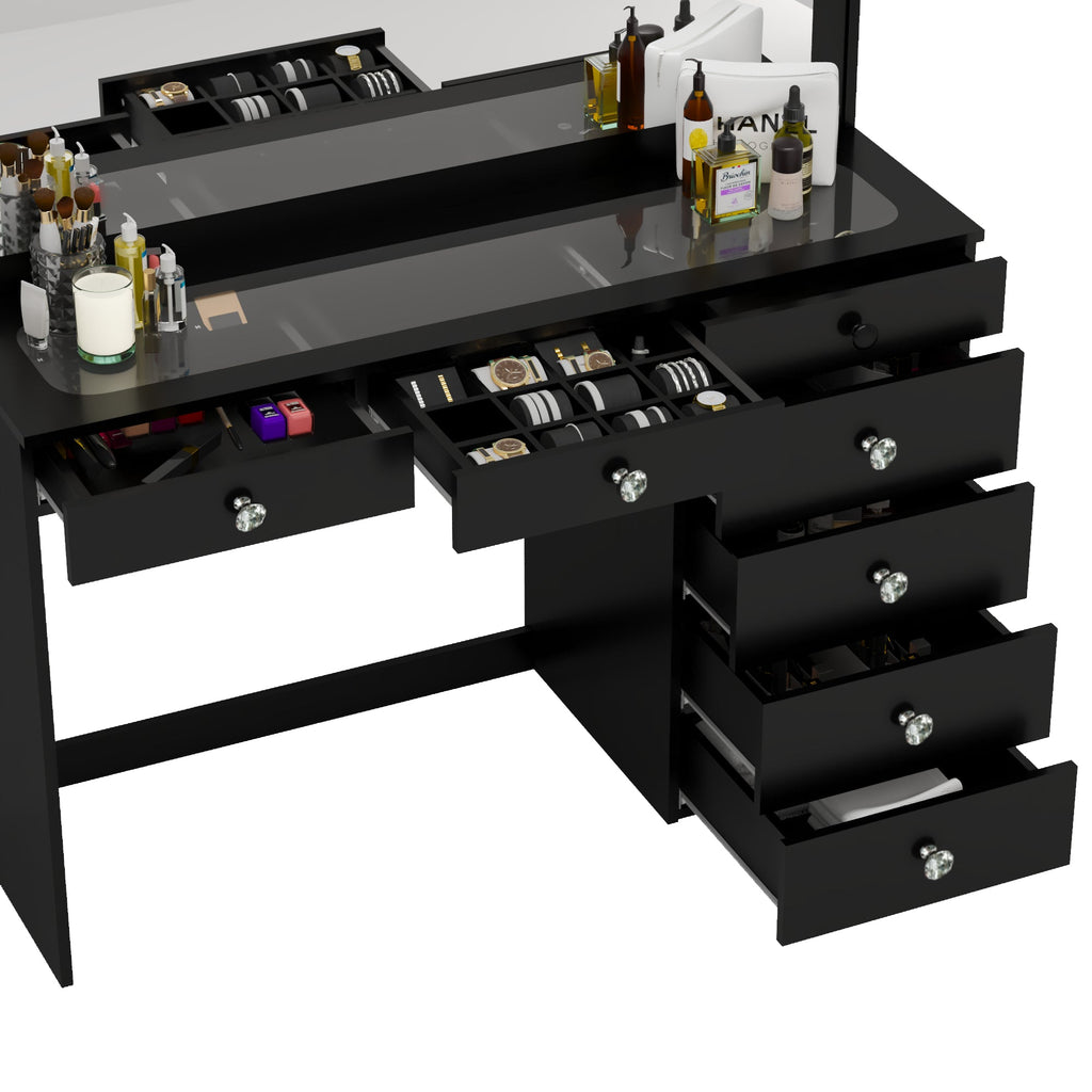 Boahaus Jane Makeup Vanity Table with Wide Mirror & Glass Top | Premium Design