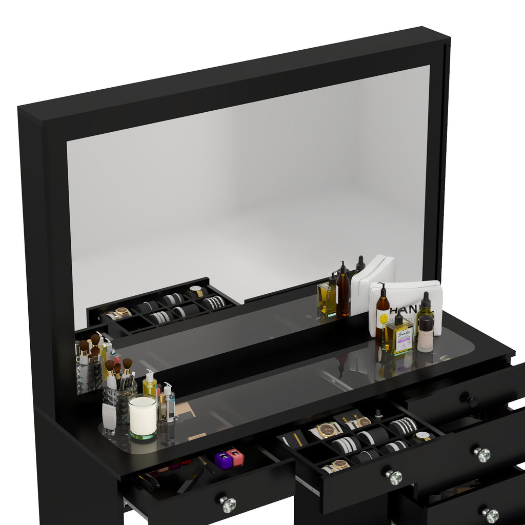 Boahaus Jane Makeup Vanity Table with Wide Mirror & Glass Top | Premium Design