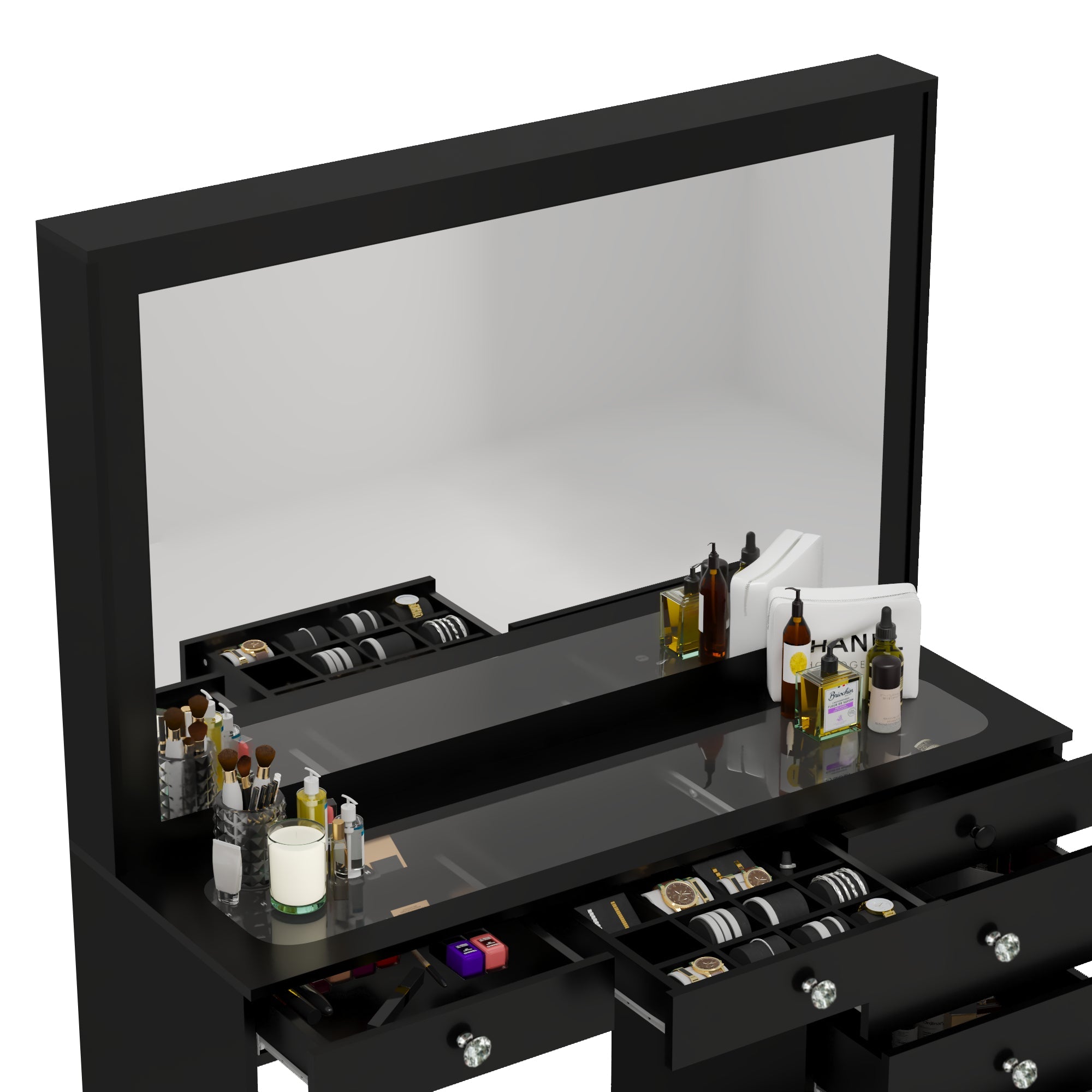Boahaus Jane Makeup Vanity Table with Wide Mirror & Glass Top | Premium Design