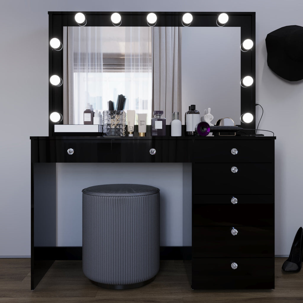 Boahaus Serena Makeup Vanity Table with Built-In Lights & Glass Top | Elegance Redefined