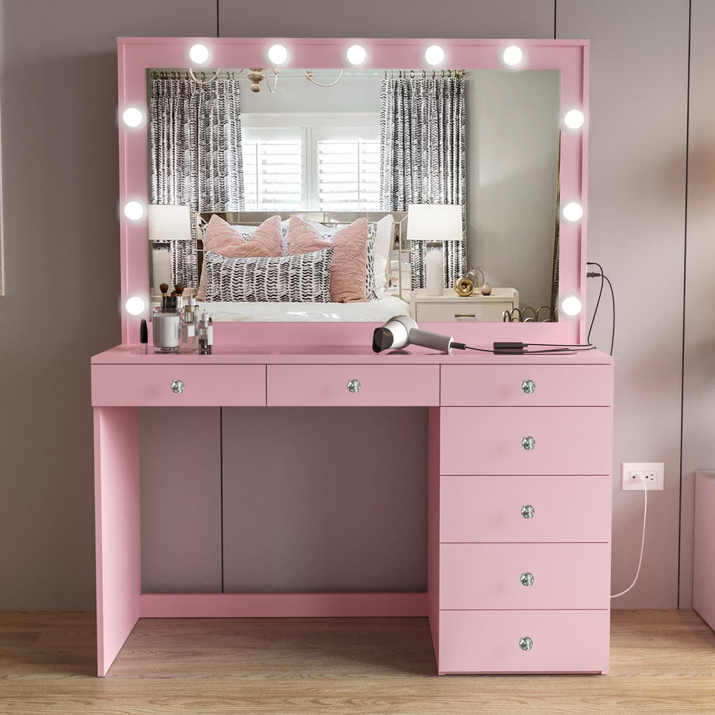 Boahaus Serena Makeup Vanity Table with Built-In Lights & Glass Top | Elegance Redefined
