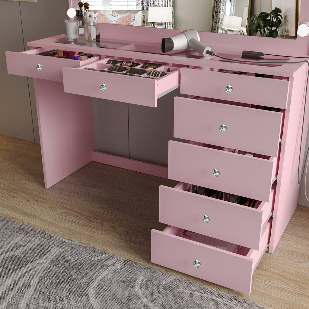 Boahaus Serena Makeup Vanity Table with Built-In Lights & Glass Top | Elegance Redefined