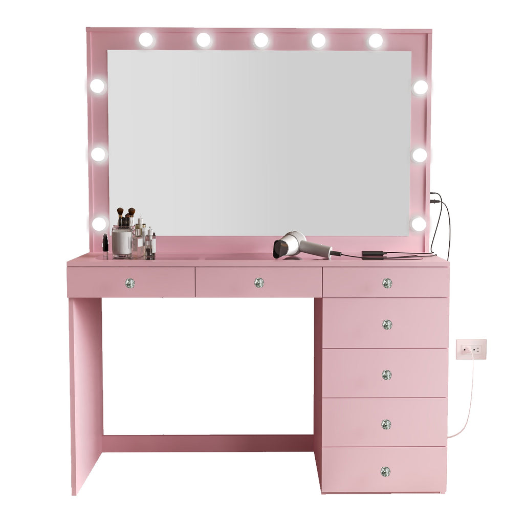 Boahaus Serena Makeup Vanity Table with Built-In Lights & Glass Top | Elegance Redefined