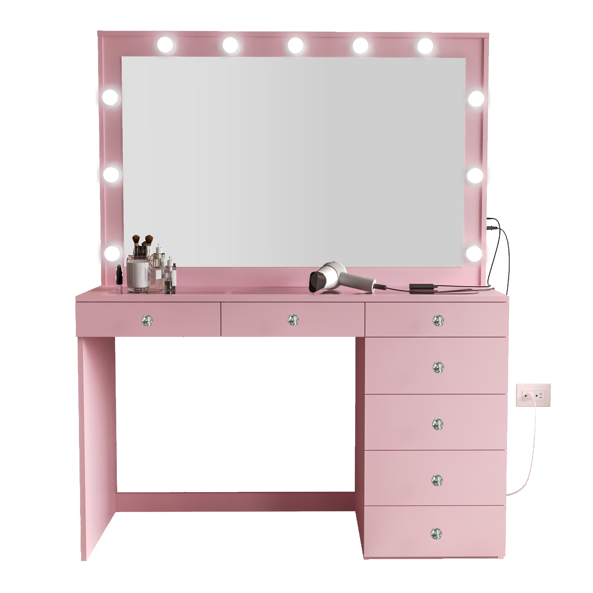 Boahaus Serena Makeup Vanity Table with Built-In Lights & Glass Top | Elegance Redefined
