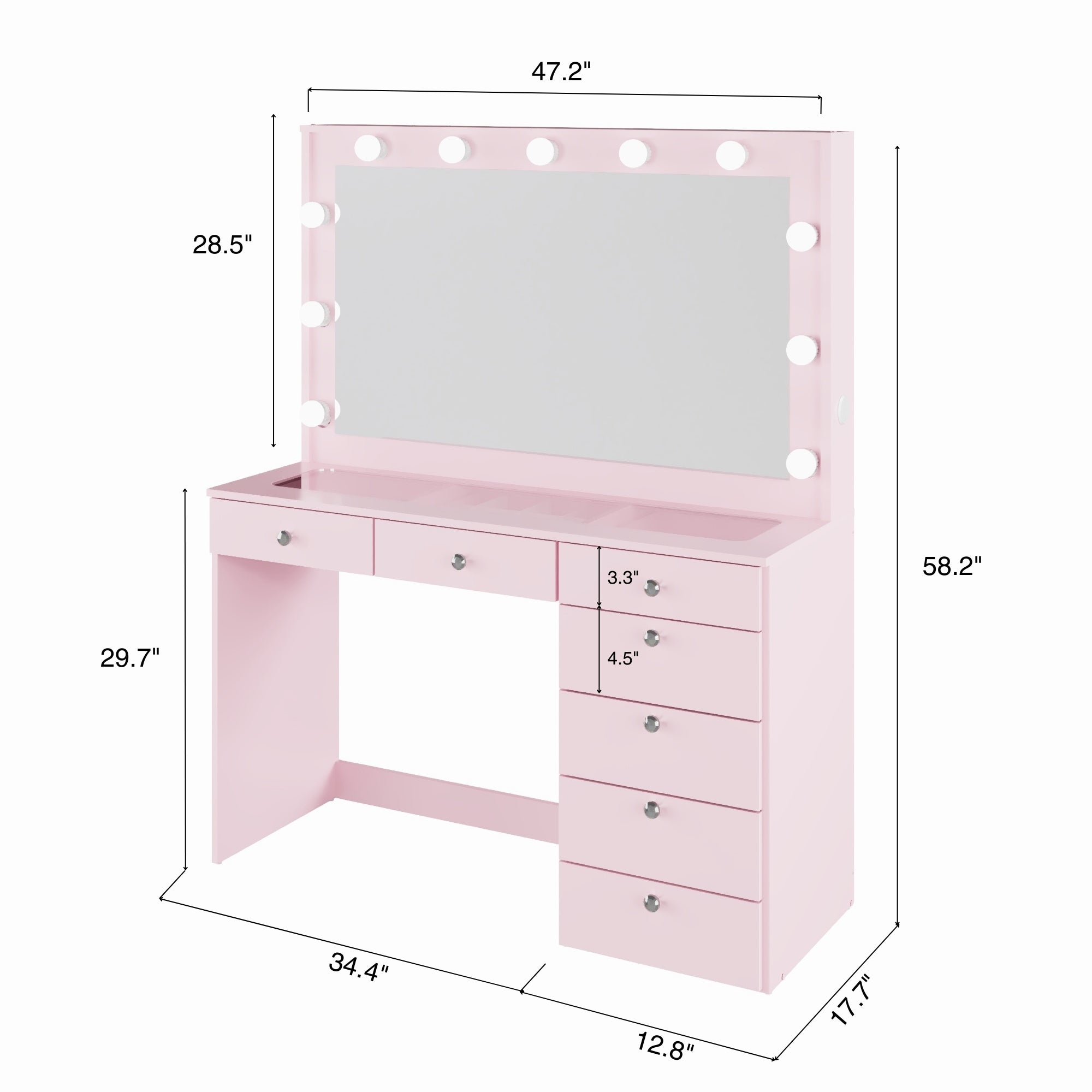 Boahaus Serena Makeup Vanity Table with Built-In Lights & Glass Top | Elegance Redefined