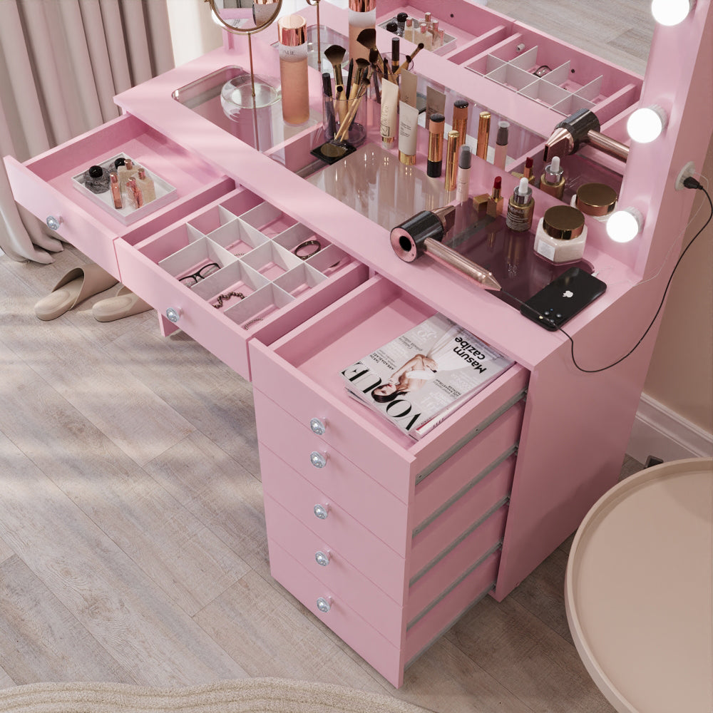 Boahaus Serena Makeup Vanity Table with Built-In Lights & Glass Top | Elegance Redefined