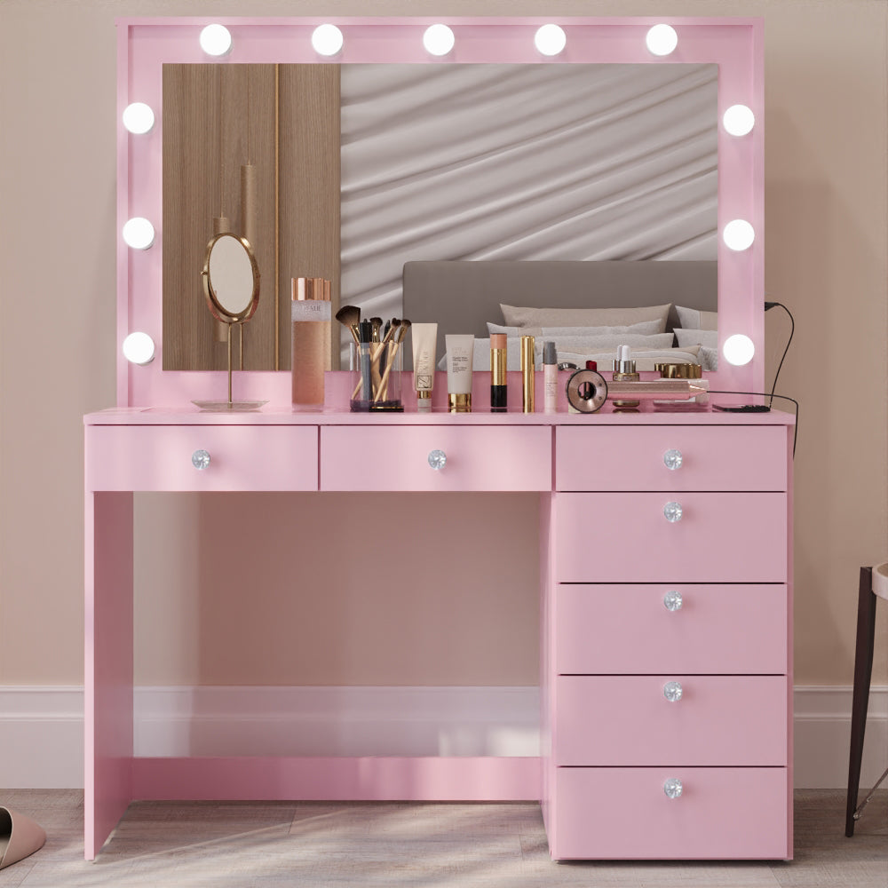 Boahaus Serena Makeup Vanity Table with Built-In Lights & Glass Top | Elegance Redefined