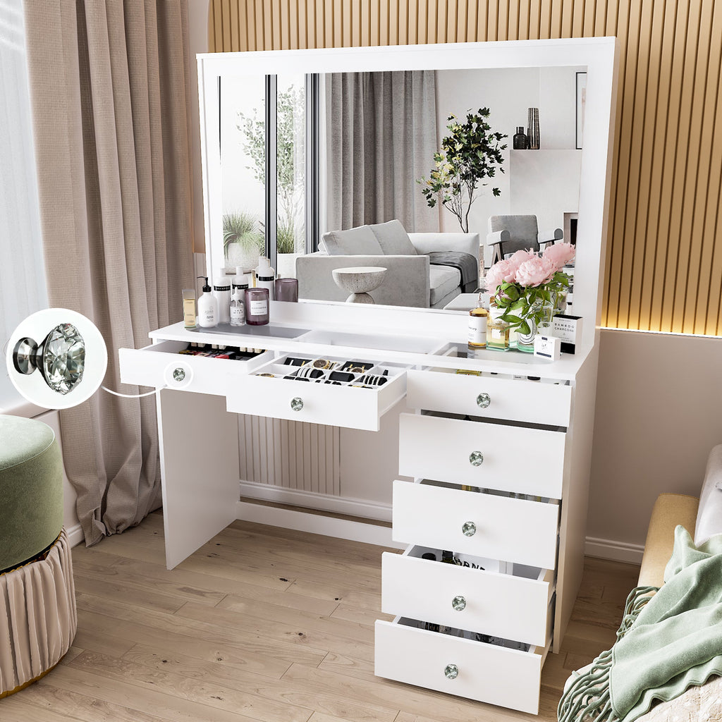 Boahaus Jane Makeup Vanity Table with Wide Mirror & Glass Top | Premium Design