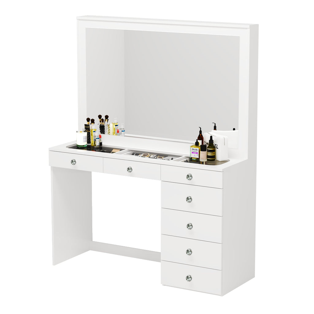 Boahaus Jane Makeup Vanity Table with Wide Mirror & Glass Top | Premium Design