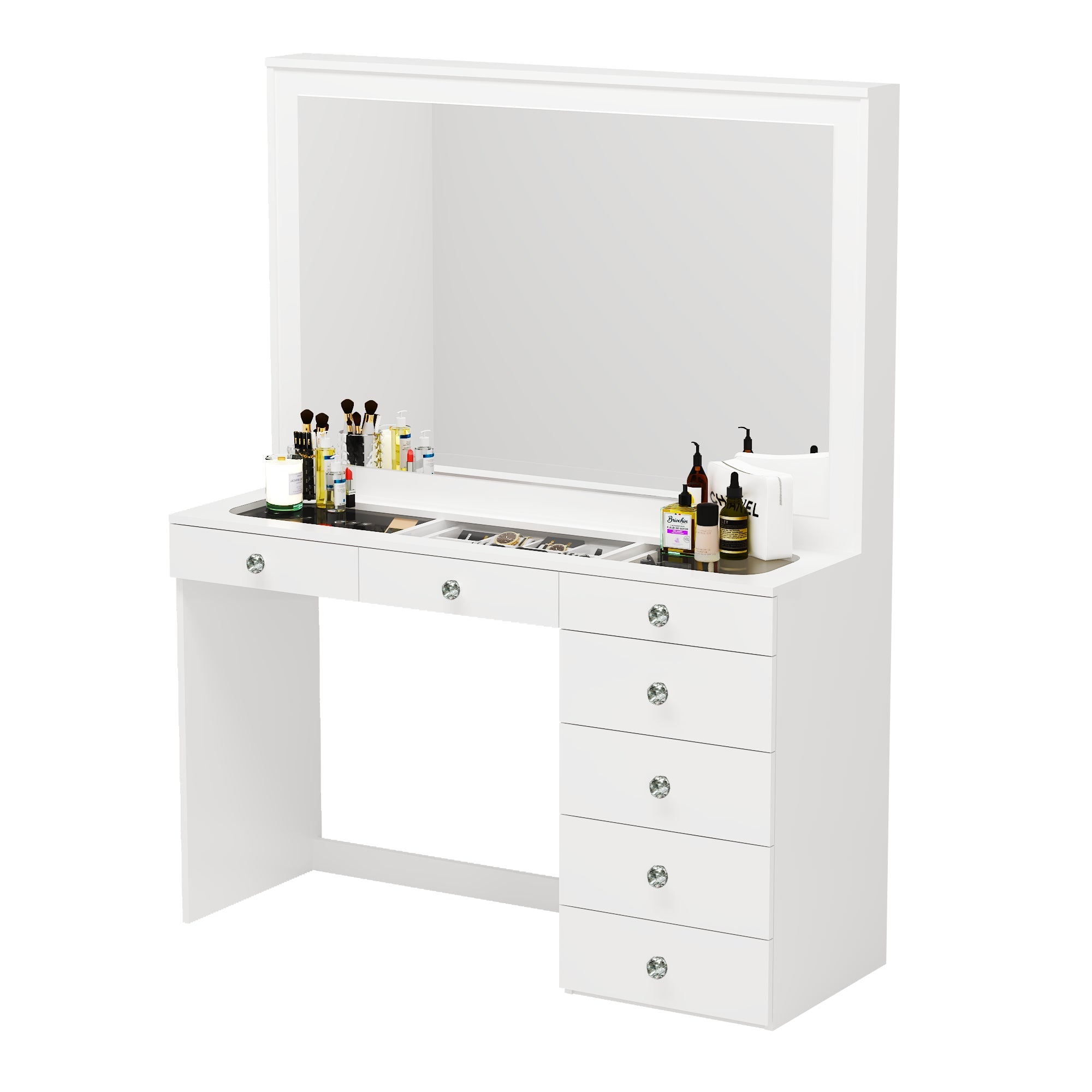 Boahaus Jane Makeup Vanity Table with Wide Mirror & Glass Top | Premium Design