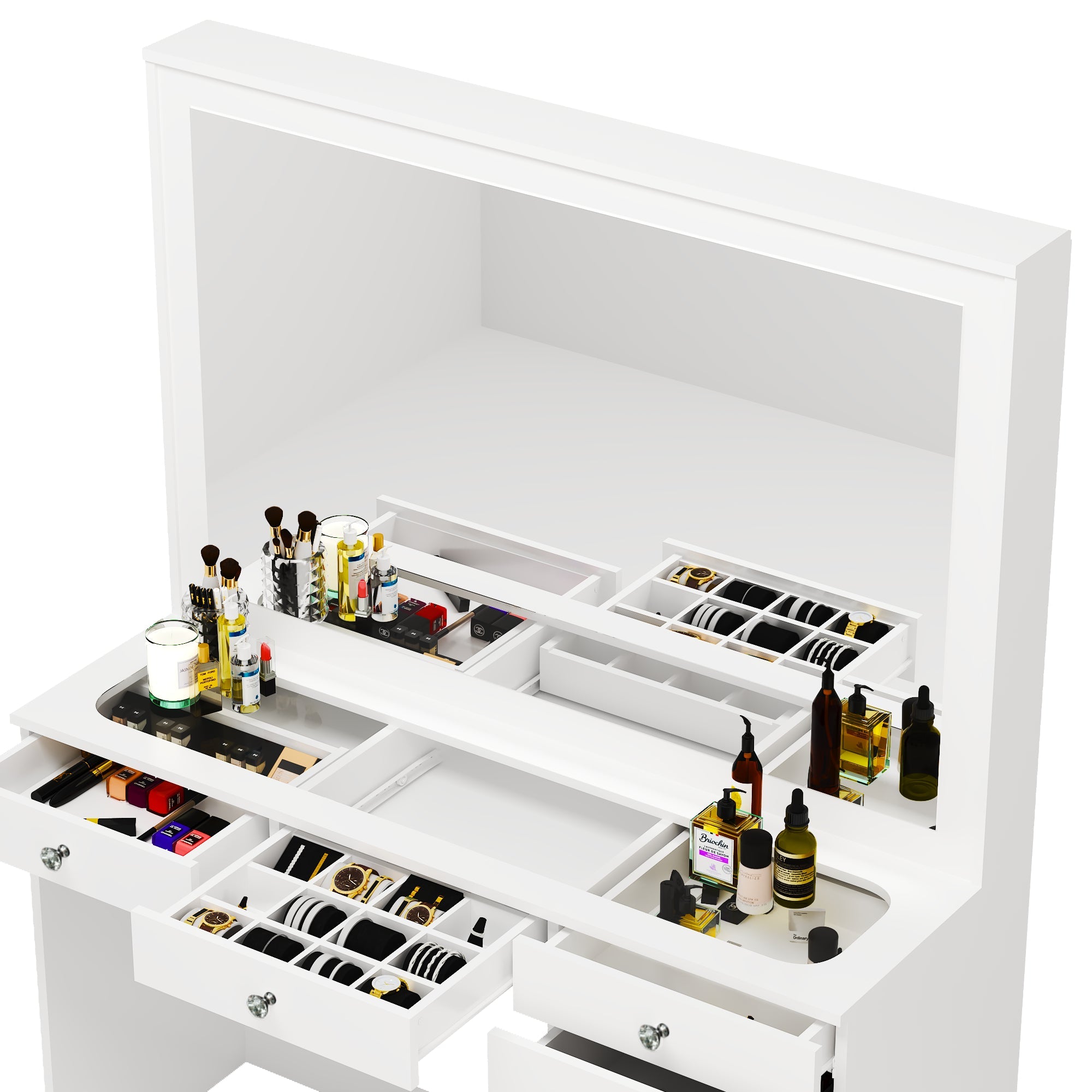Boahaus Jane Makeup Vanity Table with Wide Mirror & Glass Top | Premium Design