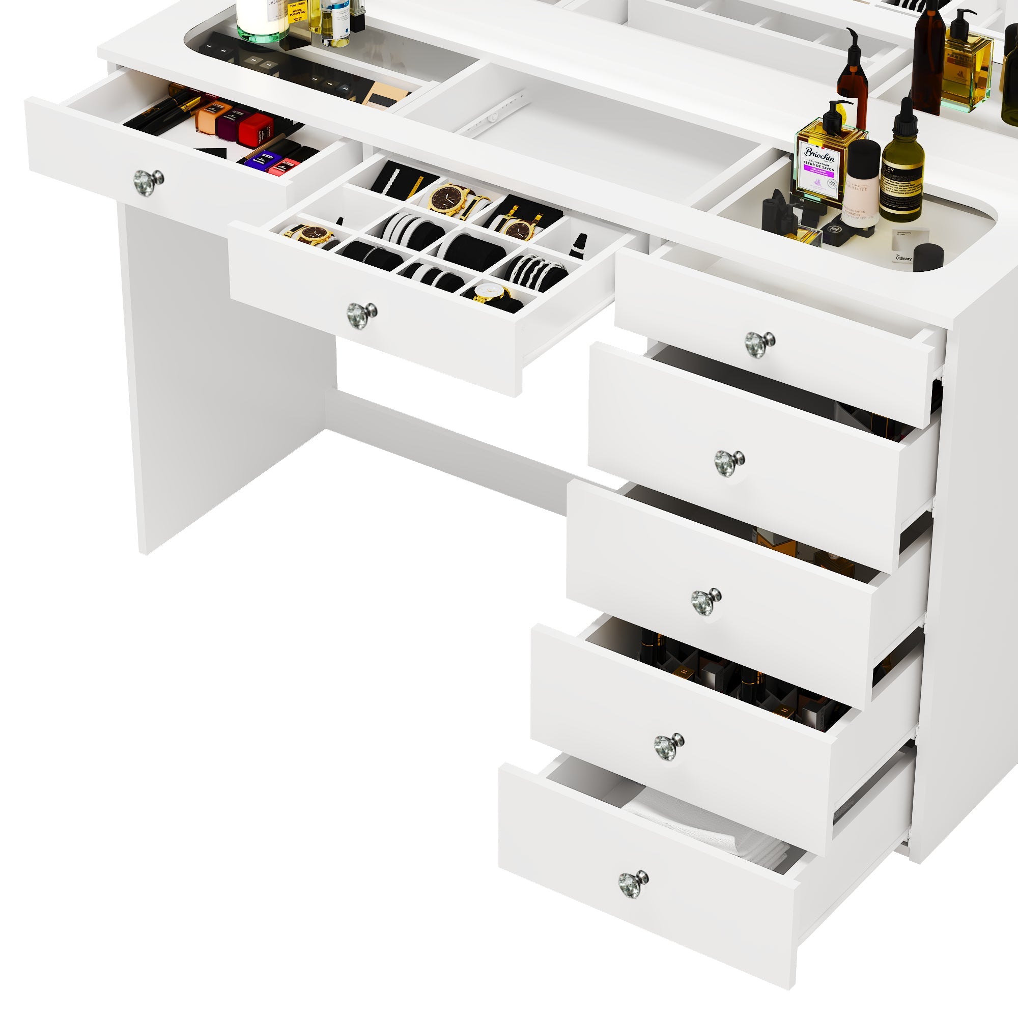 Boahaus Jane Makeup Vanity Table with Wide Mirror & Glass Top | Premium Design