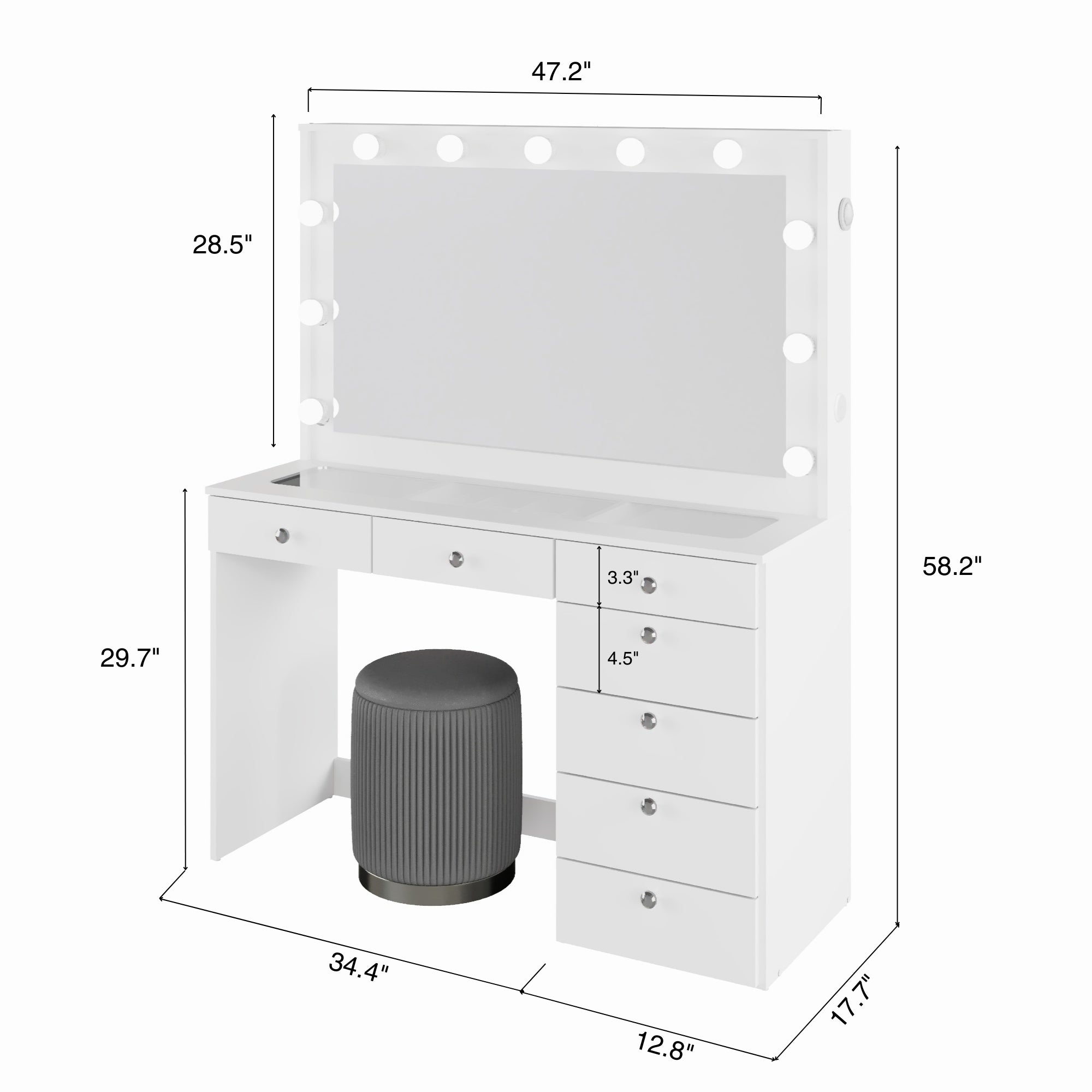 Vera Makeup Vanity with Glass Top, Bluetooth Speakers, and Ample Storage | Premium Boahaus Vanity
