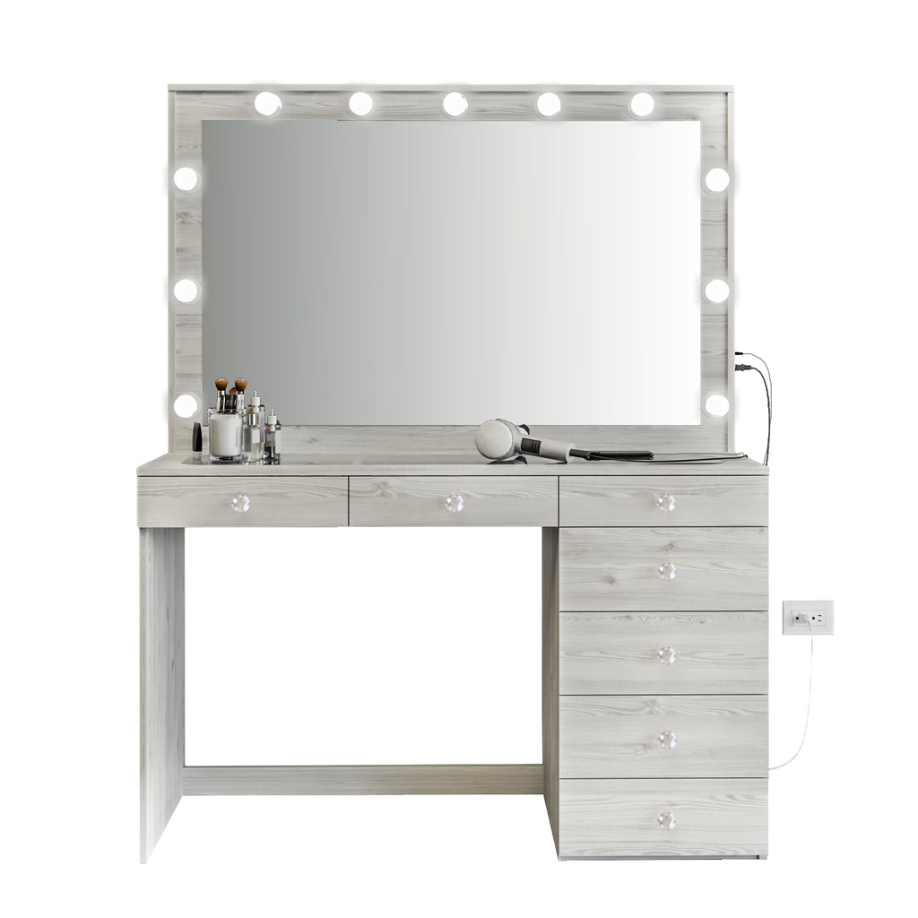 Boahaus Serena Makeup Vanity Table with Built-In Lights & Glass Top | Elegance Redefined
