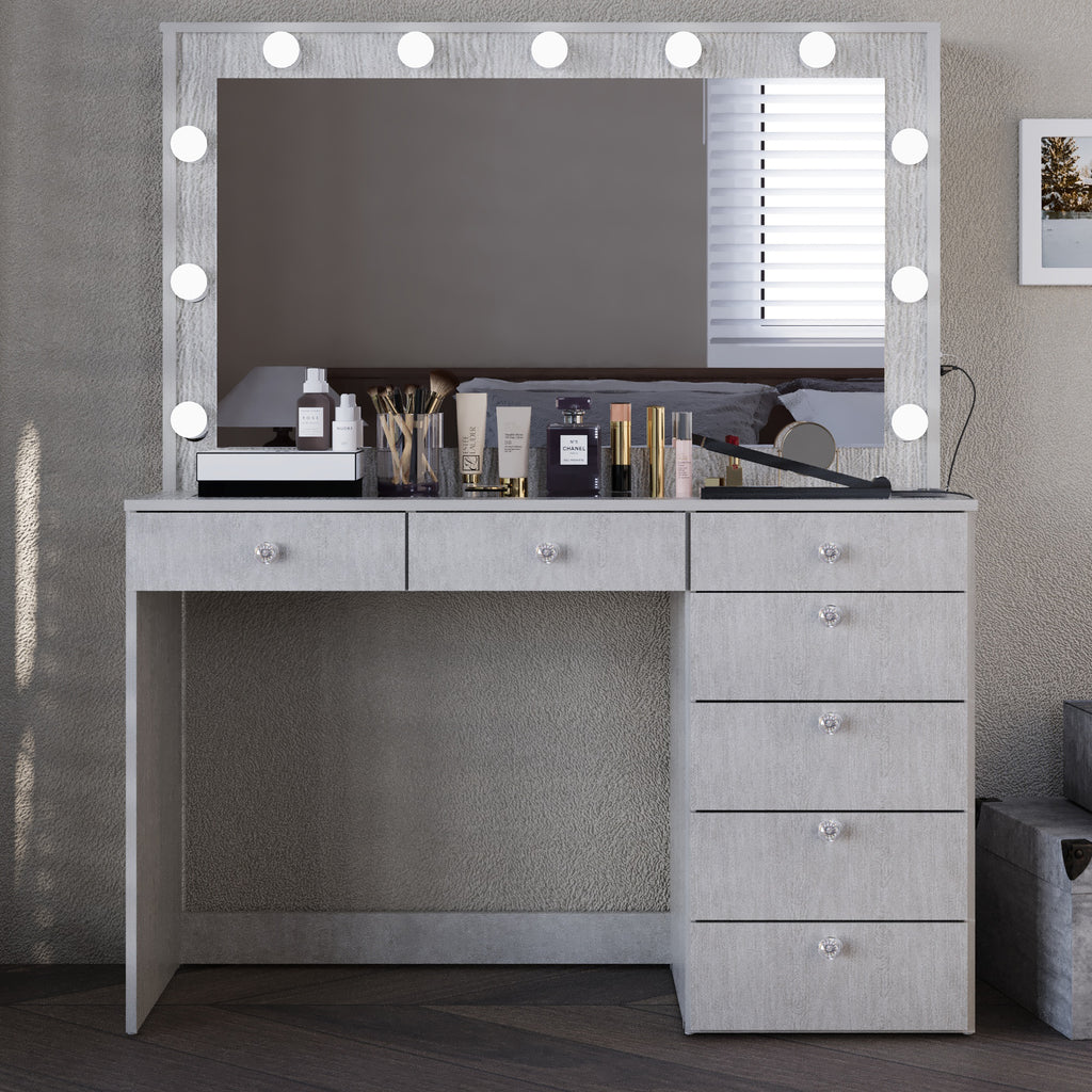 Boahaus Serena Makeup Vanity Table with Built-In Lights & Glass Top | Elegance Redefined