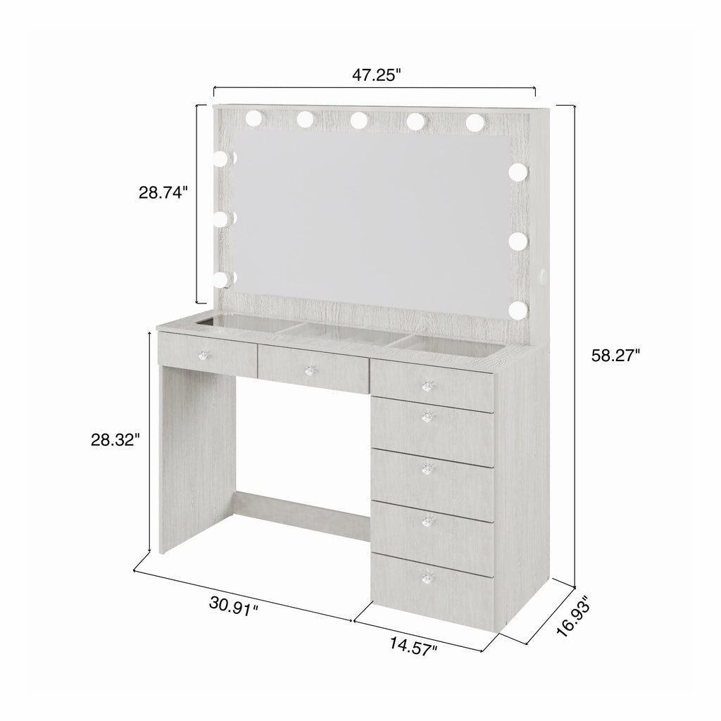 Boahaus Serena Makeup Vanity Table with Built-In Lights & Glass Top | Elegance Redefined
